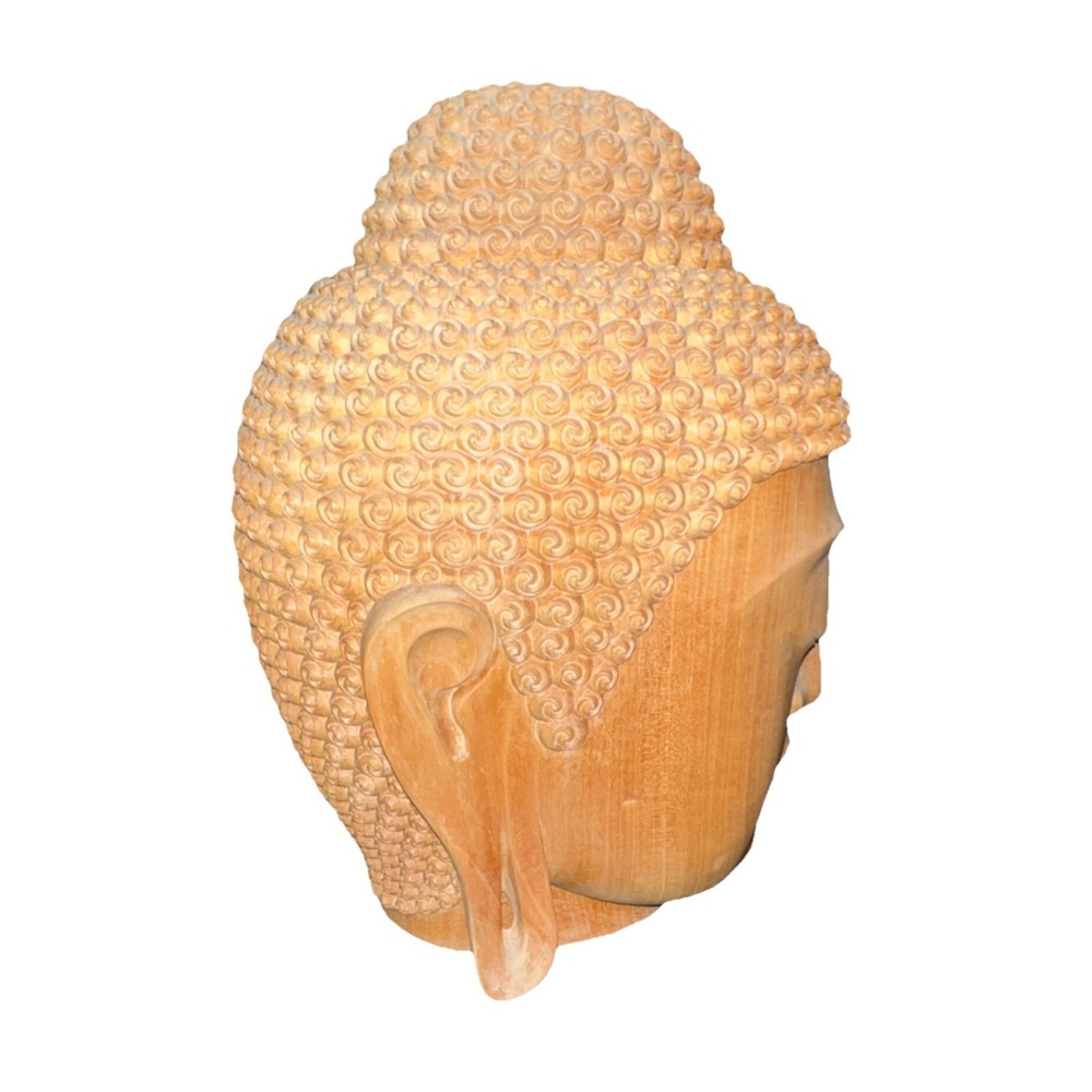 20/Handmade Wooden Buddha Head Sculpture Buddhist Collectible Statue 12'' - Picture 4 of 9